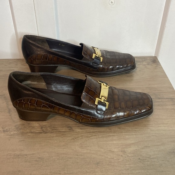 Amalfi by Rangoni Brown Faux Crocodile Loafers with Gold Accent buckle - 9 - Picture 6 of 7